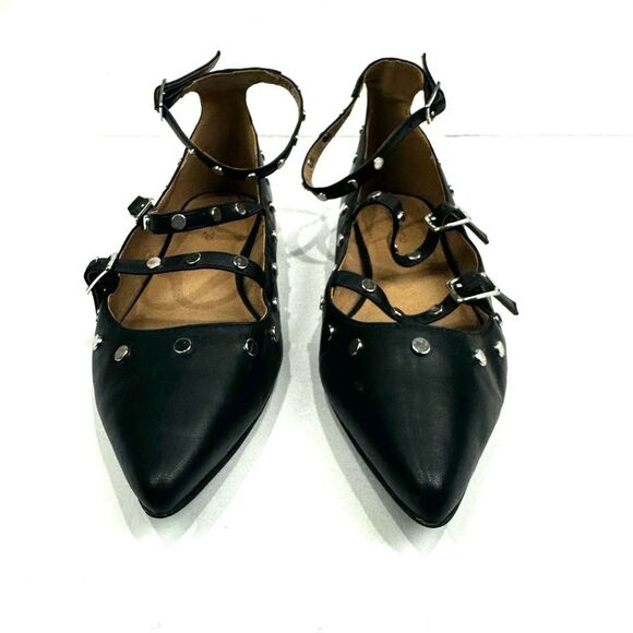 Topshop Women's Black Silver Studded Pointy Toe Strappy Flats Sz 5/38 - Picture 8 of 13